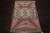 6x9 Lime, Pink, Teal Color Hand Woven French Needlepoint Wool Art Deco Oriental Rug